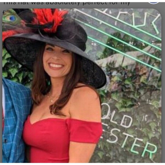 Black red feathers Flowers Kentucky Derby Tea Party Wide Brim Hat Handmade - Picture 10 of 10